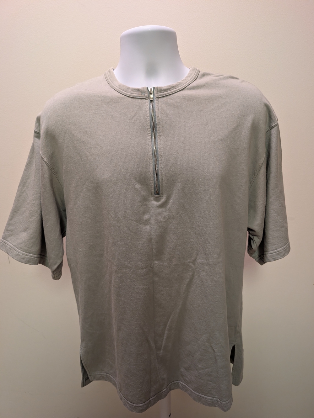 Name. Japan Half-Zip Mock Neck Short Sleeve Sweatshirt / Tee - Olive Gray